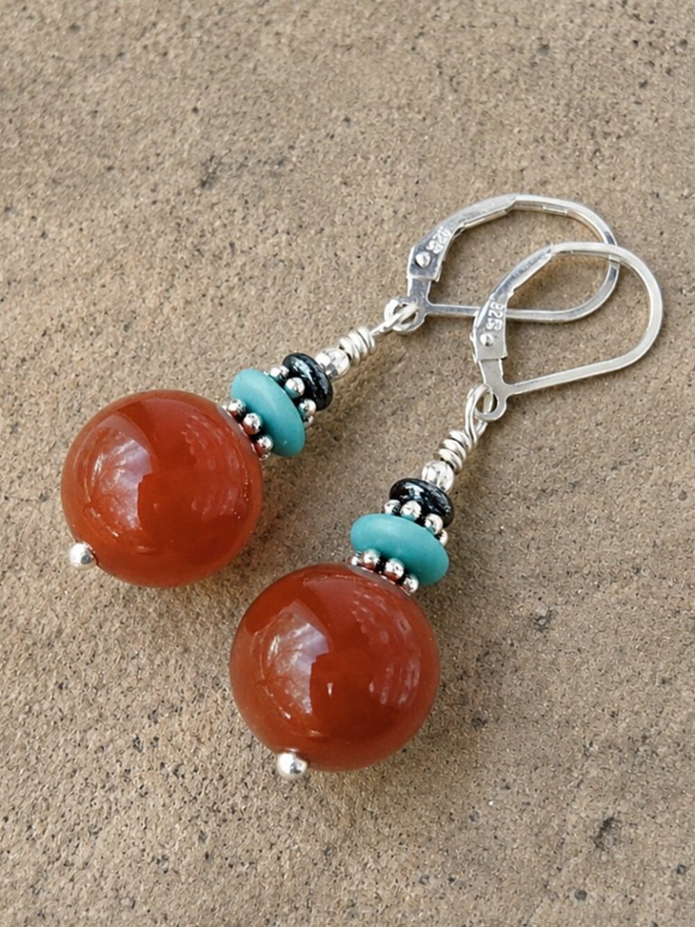 Southwest Earrings Gemstone 925 Sterling Silver Leverback Dangle Western Boho - Picture 4 of 8